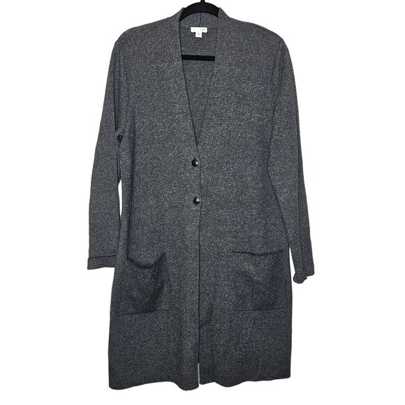J Jill black Grey Long Cardigan 2 button Duster knit sweater sz M - Picture 1 of 5